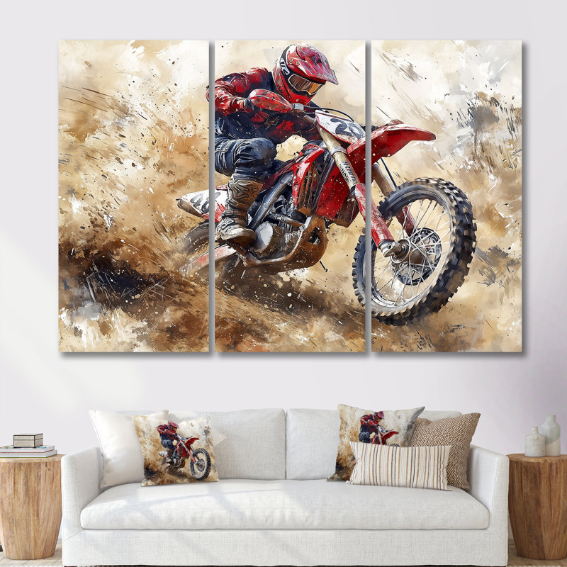 «Red Moto X Mayhem», art mural noir, Toile tendue, H 28 po x l 36 po x P 1 po