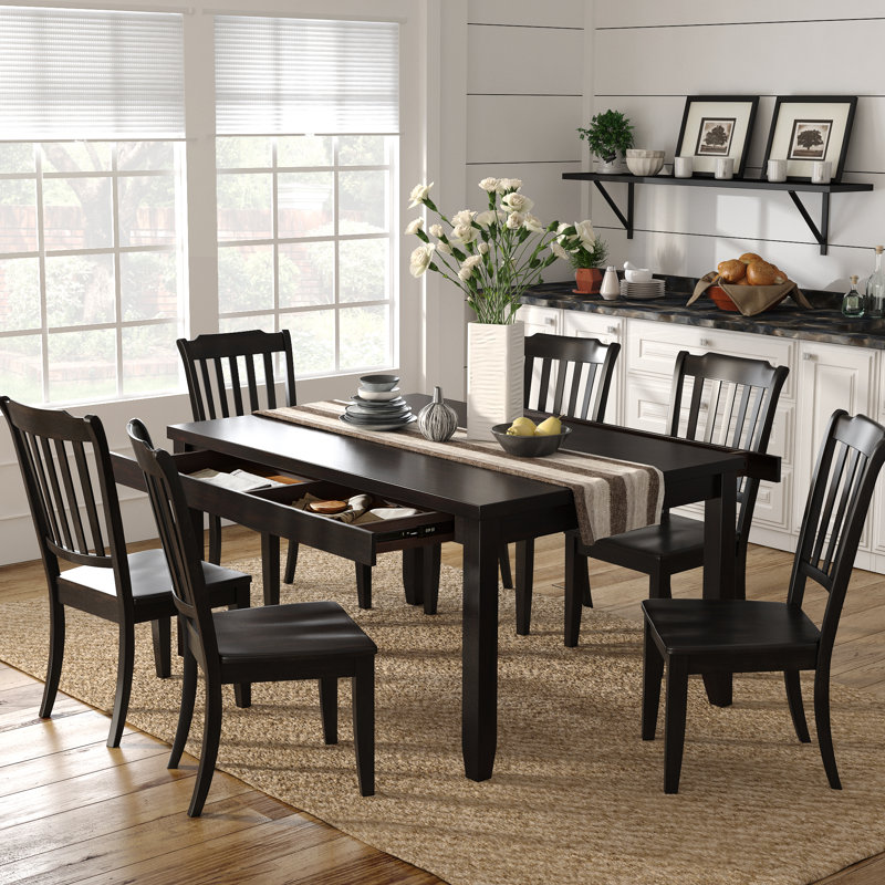 Alyra 6 - Person Four Leg Dining Set, Black 