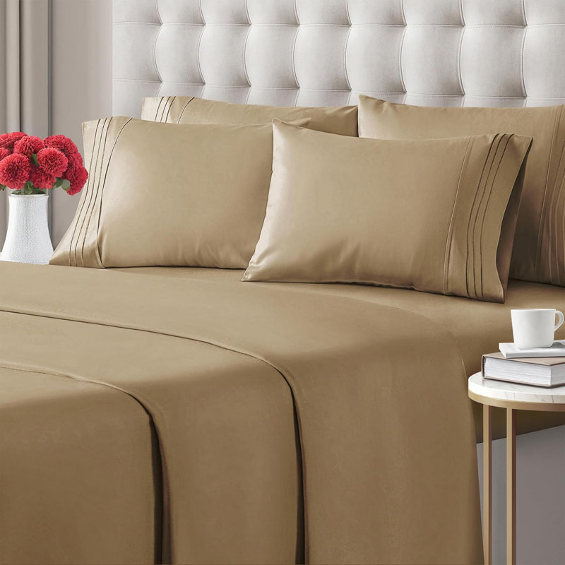 6 Piece Sheet Set, Soft Cooling Bed Sheets, Breathable & Wrinkle Free, Hotel Luxury Bedding, Queen Sheet Set + 4 Pillowcases