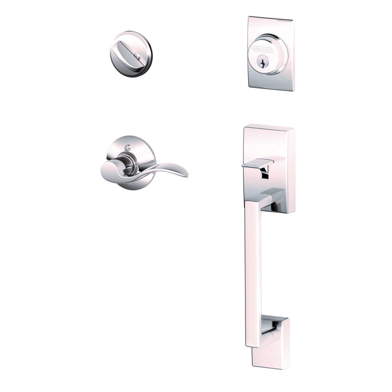 Ensemble de poignées Century avec pêne dormant et levier de porte décoratif et rosette, Chrome brillant, Côté gauche