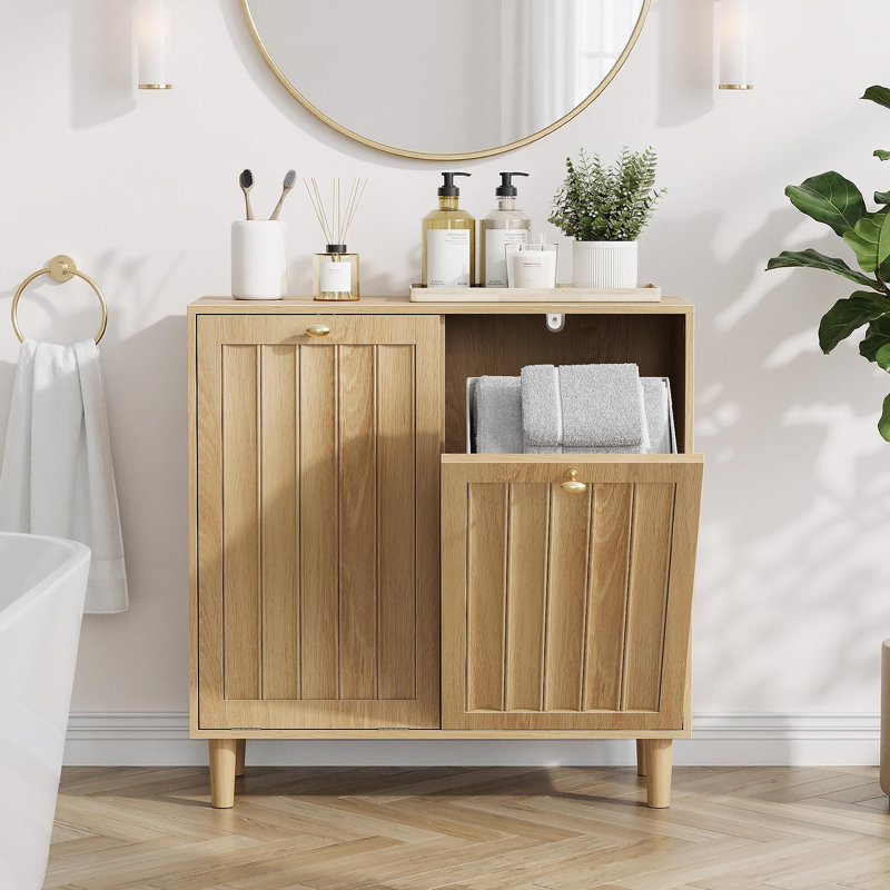 Panier à linge incliné avec panier intérieur amovible, panier à linge dissimulé, armoire de rangement pour salle de bain, support de rangement autoportant, couleur chêne