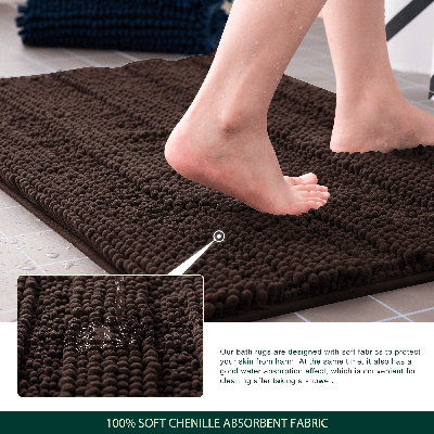 Chenault Soft Chenille Bathroom Rug,Absorbent Microfiber Non-Slip Backing Rectangle Bath Mat,Quick Dry