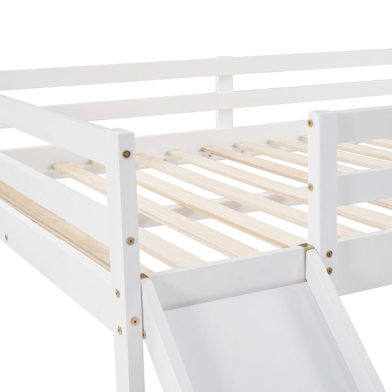 White Loft Bed With Shining Slide - Crafted From Solid Wood For Brightness Fascinatingly Stable