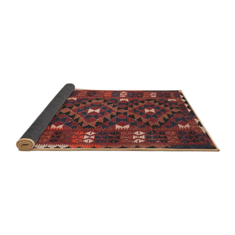 Tapis de zone rouge/noir contemporaine, Rond 5 pi