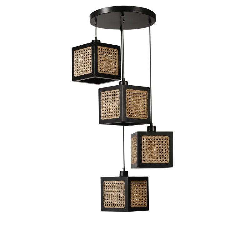 Chandle Chandelier, Black/Rattan