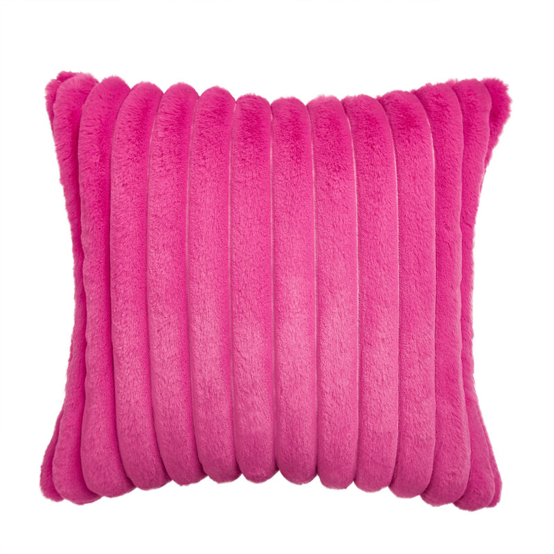 Faux Fur Reversible Throw Pillow, Bright Pink, 18"H x 18"W