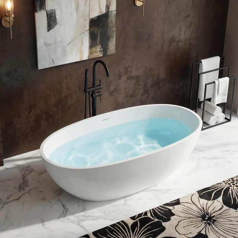 55" L x 30.71" W Freestanding Soaking Solid Surface Bathtub