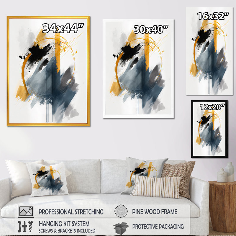 «Abstract Shapes And Strokes», reproduction sur toile abstraite, Cadre photo noir, H 20 po x l 12 po x P 1 po