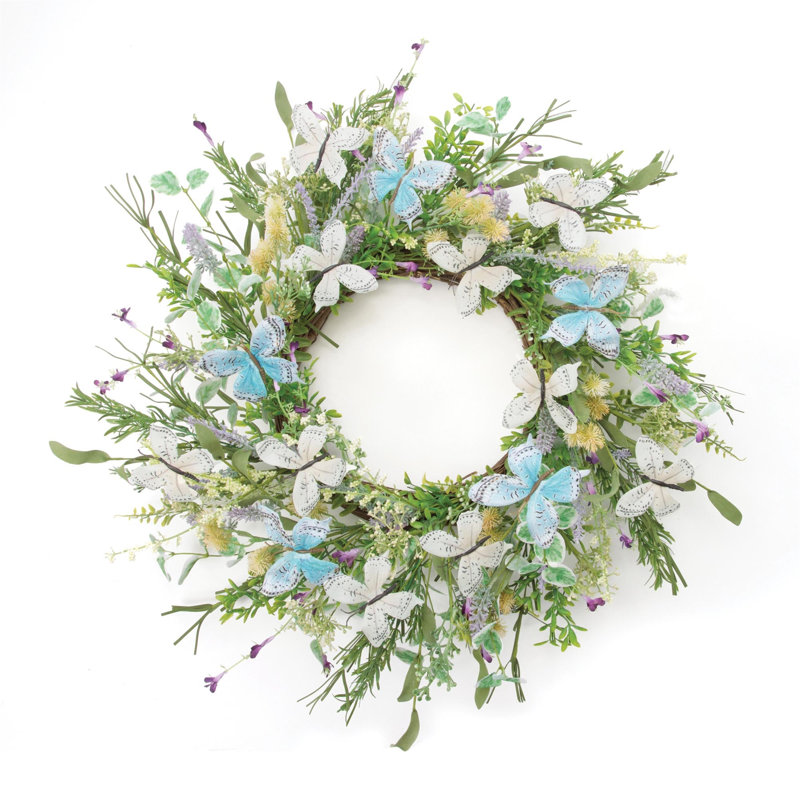 Couronne mixte feuillage et papillon 24 pouces