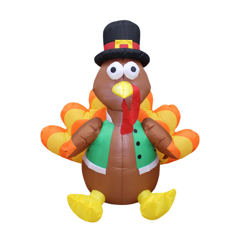 4 Foot Tall Happy Thanksgiving Inflatable Turkey with Pilgrim Hat