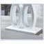 Table de salle à manger en MDF de conception moderne avec finition blanche et plateau en verre transparent, pour 6 personnes-945780339-945780621