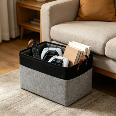 Extra Large Canvas Fabric Storage Basket, 70L Foldable Closet Storage Bin with Handles and Drawstring Cover, 22-Inch Rectangle Blanket Basket for Living Room, Toys, Pillows, Clothes, Books