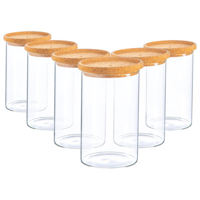 Argon Tableware - Glass Scandi Storage Jars with Cork Lids - Set of 6