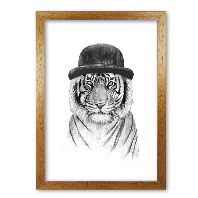 Welcome To The Jungle Tiger by Mercedes Lopes Charro - Print, Honey Oak, 42 cm H x 29.7 cm W x 5 cm D