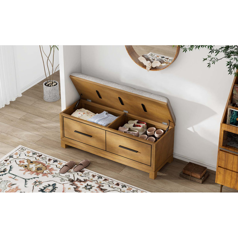 Banc à chaussures avec coussin amovible et rangement dissimulé, Naturel