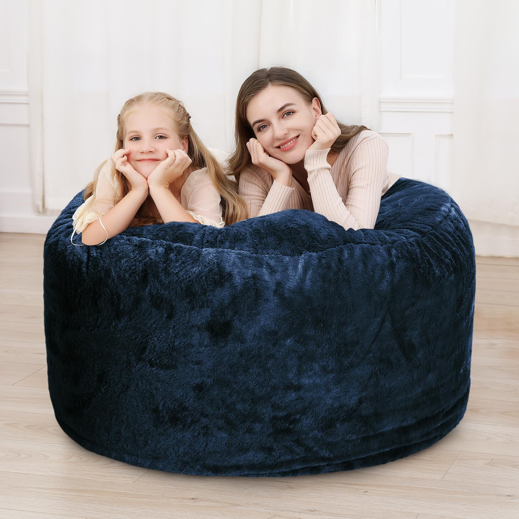 HOT Living Room Fur Bean Bag Bed Living Room Fluffy Black