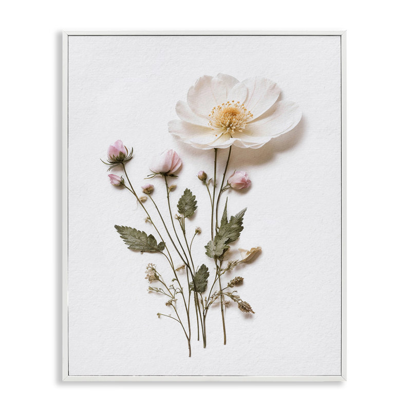 Giclée encadrée de fleurs simples pressées, design par lettré et doublé, H 14 po x l 11 po