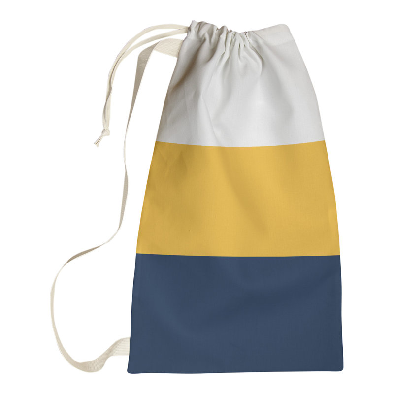 Fabric Laundry Bag with Handles, 29" H x 18" W x 1.5" D, White/Gold/Blue