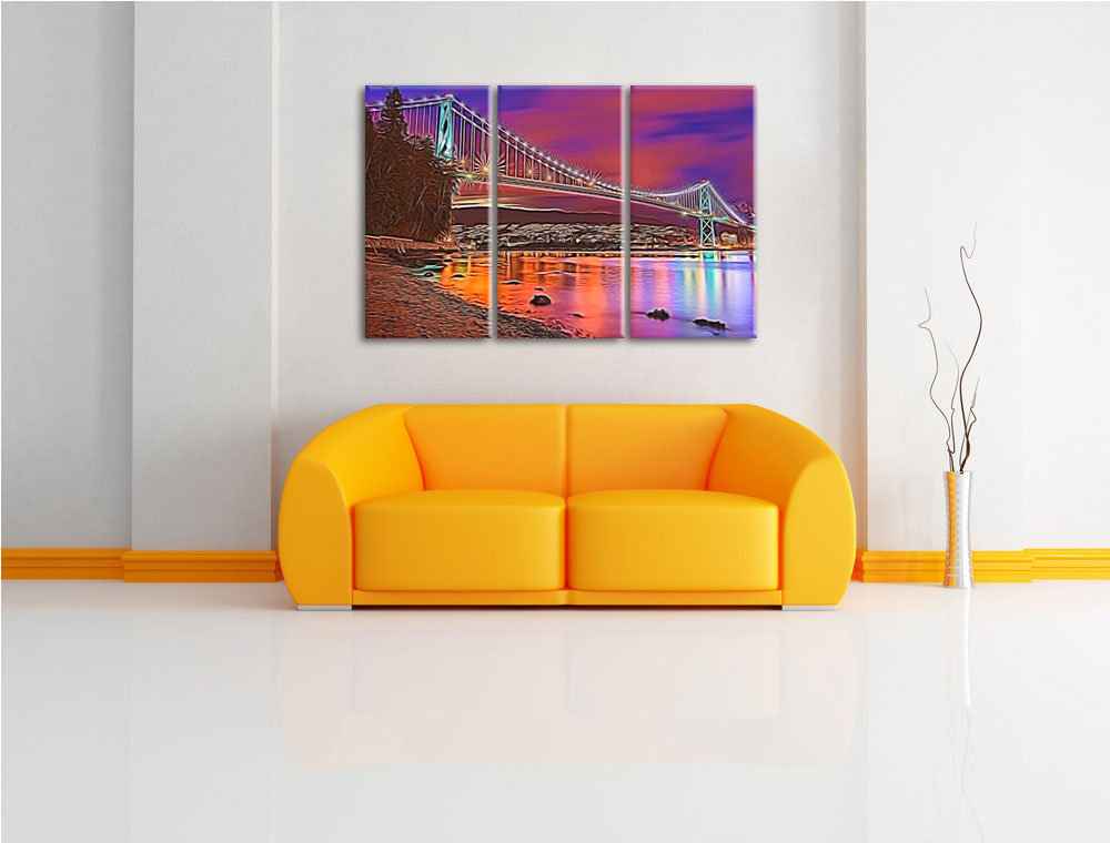 3-tlg. Leinwandbilder-Set „Lions Gate Bridge in Vancouver bei Nacht“, Grafikdruck