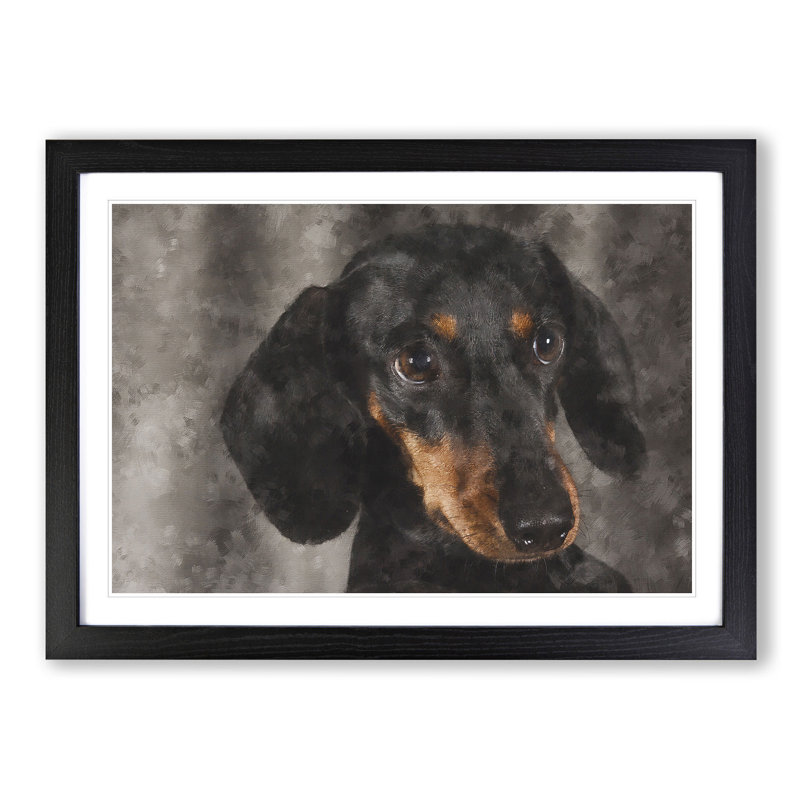 Portrait of a Dachshund Dog - Picture Frame Painting Print on MDF, 24cm H x 33cm W x 2cm D, Black Framed