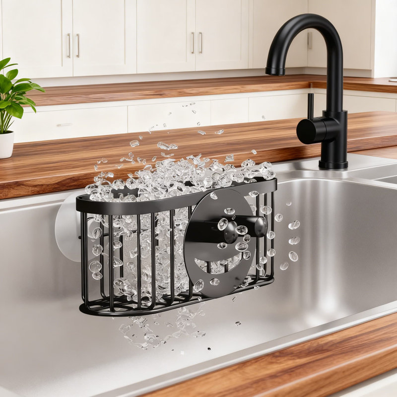 Porte-éponge pour évier avec surface Smiley, organisateur d'évier de cuisine à 2 méthodes, porte-brosse à savon en acier inoxydable et porte-brosse à drainage rapide et résistant à la rouille