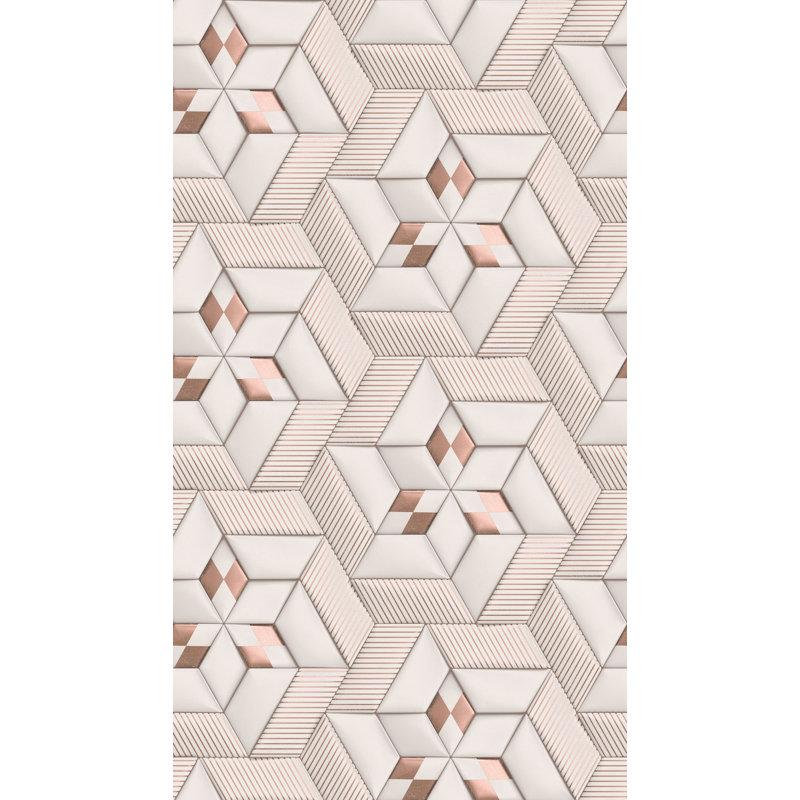 Papier peint géométrique Marciella, Blanc/rose