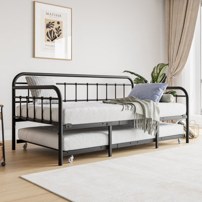 Twin Size Metal Daybed Frame With Trundle, Sofa Bed Black -  Ebern Designs, 3E68BE7E0B2A4FE0AFC7A2F00D8C018F