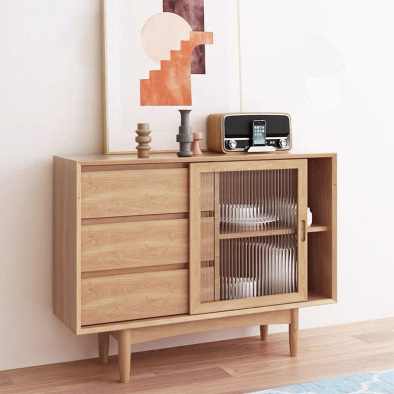 Buffet en bois massif de style japonais, Tanné, H 31,5 po x l 39,37 po x P 11,81 po