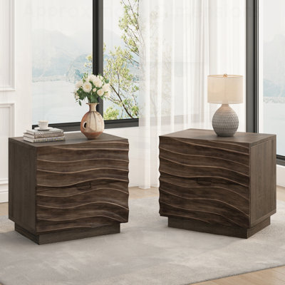 Solid Wood Nightstands Set of 2, Bedside Table with 2 Drawers, No Handles, Sofa End Table for Living Room, Bedrooms