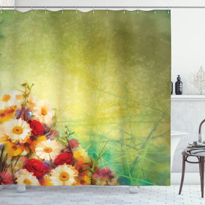 Watercolor Shower Curtain with Hooks Included