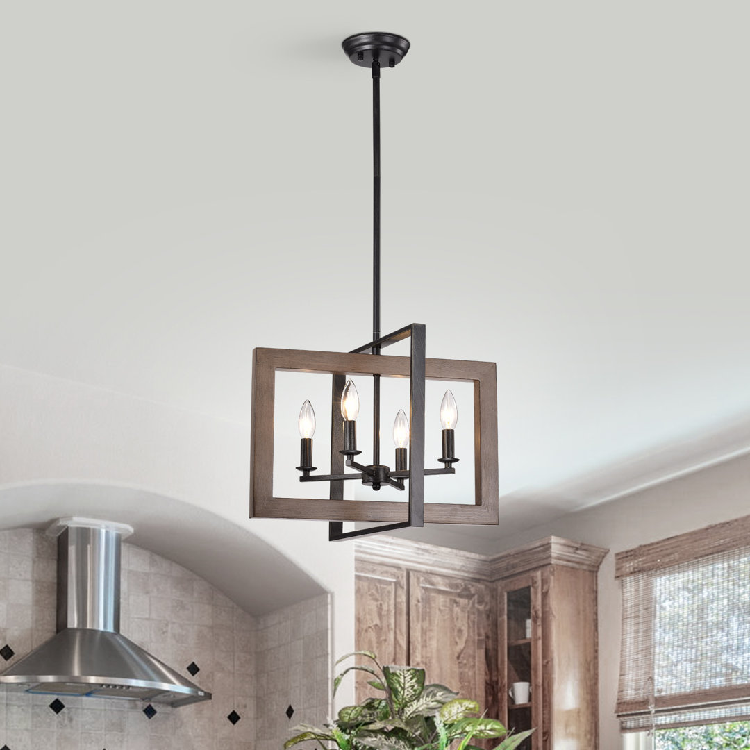 Valentin 4 - Light 18.1" Lantern Square Chandelier with Wood Accents Sand & Stable™