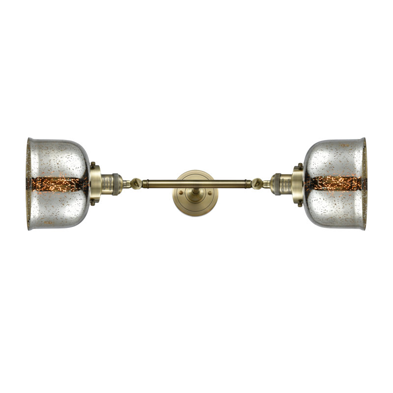 Bell - 2 Light 19" Bath Vanity Light, Silver Mercury, 60 Watt Vintage Incandescent Bulb, Antique Brass