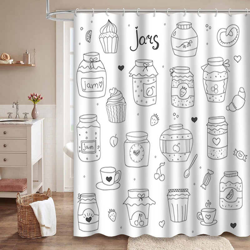 Rideau de douche avec 12 crochets Doodle, L 72 po x l 72 po