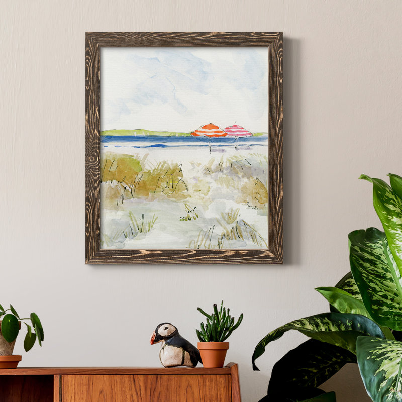 «Sketchy Beach II», peinture sur toile encadrée, H 20 po x l 17 po x P 1,5 po, Encadré de bois de noyer