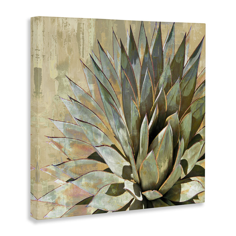 «Green Painted Botanical Succulent Agave Leaves», art mural sur toile tendue par Lindsay Benson, H 17 po x l 17 po