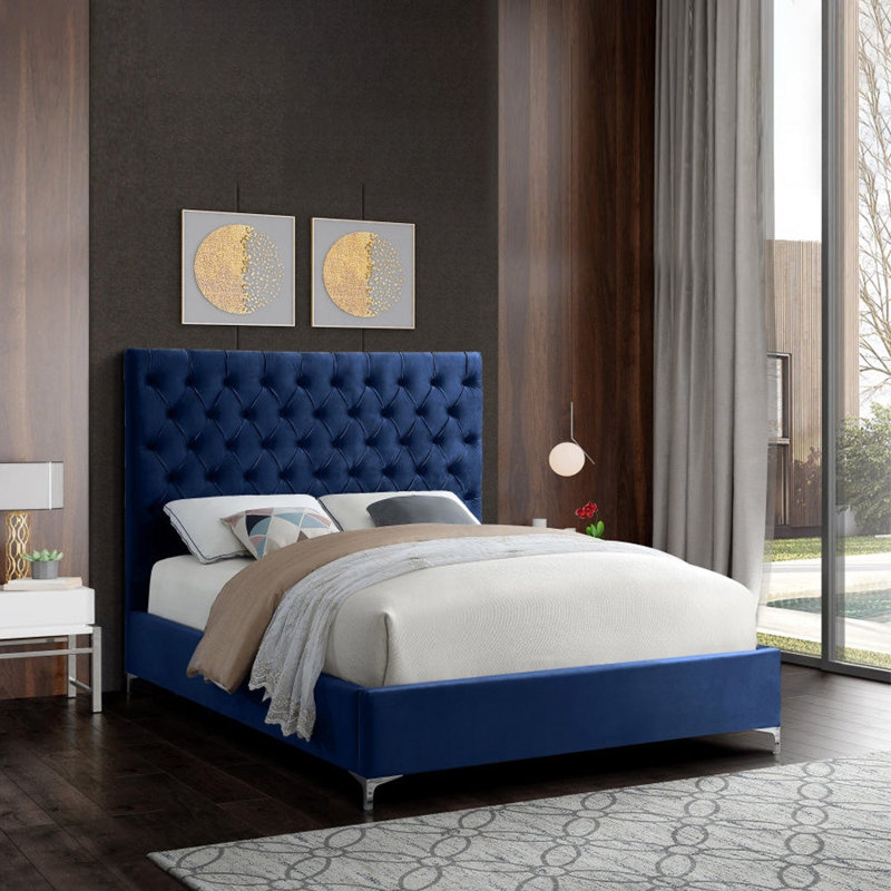 Tête de lit capitonnée Croft Velvet Bed, Bleu