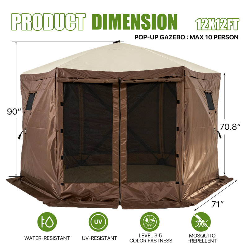 Portable Pop Up Camping Tent, Shade Screen Tent With 2 Roll-up Windows And Carry Bag For Camping, Backyard