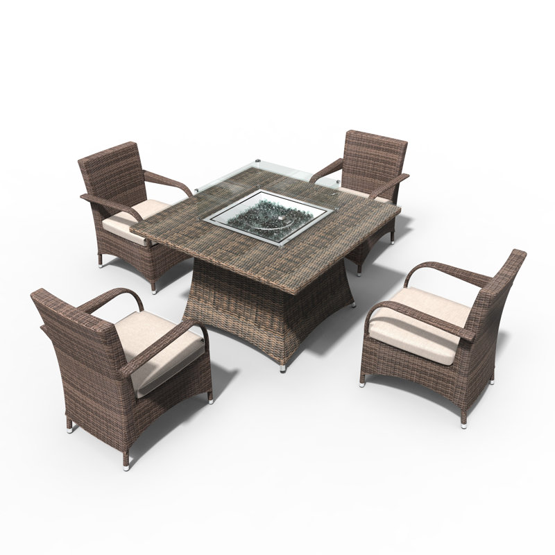 Amayiah 4 - Person Wicker Patio Dining Set with Square Table , Cushions Included