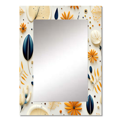 Hayfa Blue And White Ferns Minimalism Boho Pattern - Floral Decorative Wall Mirror, Floral Large Mirror, Printed Metal Art