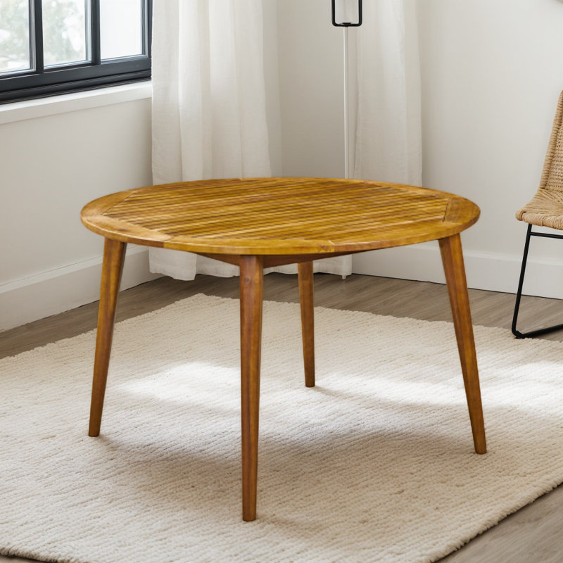 Table de salle à manger ronde 47,25 po, finition bois de teck, table de jardin à lattes pour l'extérieur et l'intérieur