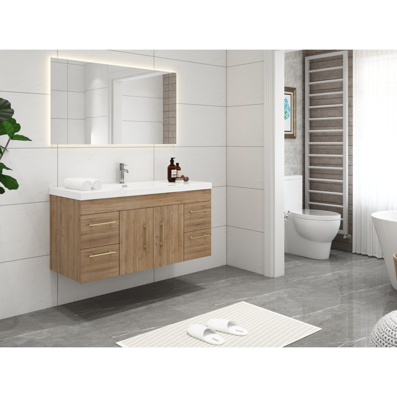Romer 47.2'' Single Bathroom Vanity with Acrylic Top, Natural/Oak, Black