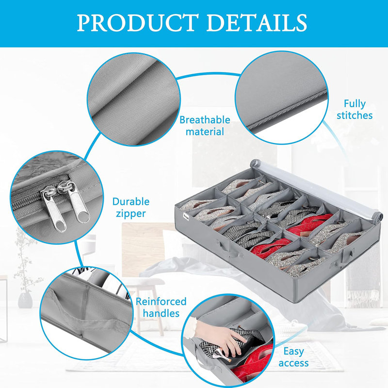 Under Bed Shoe Storage Organizer 2 Pack, Fits 32 Pairs, Large Underbed Shoe Box Storage Containers, Clear Foldable Shoes Organizer Under The Bed Sturdy Structure With Hard Bottom Support