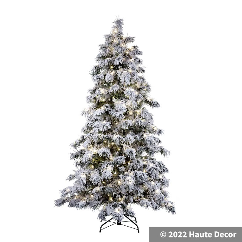 7.5 Ft Pre-Lit Snowy Spruce Artificial Christmas Tree with Warm White Lights