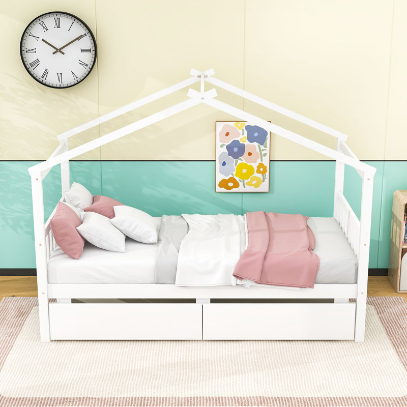 Souris Wood Daybed with 2 Big Drawers, White, Twin