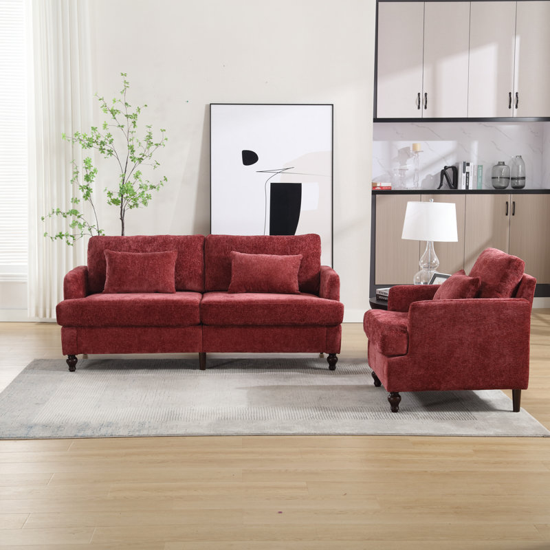 Ensemble de salon en chenille 2 pièces, Rouge