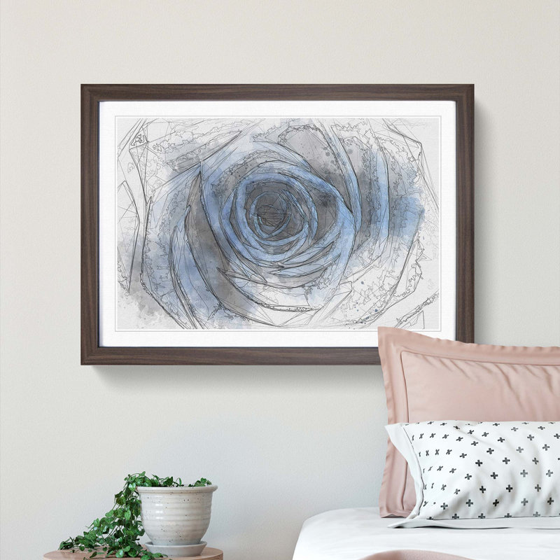 Pretty Blue Rose in Abstract - Framed Print, 40cm H x 60cm W x 2cm D, Walnut