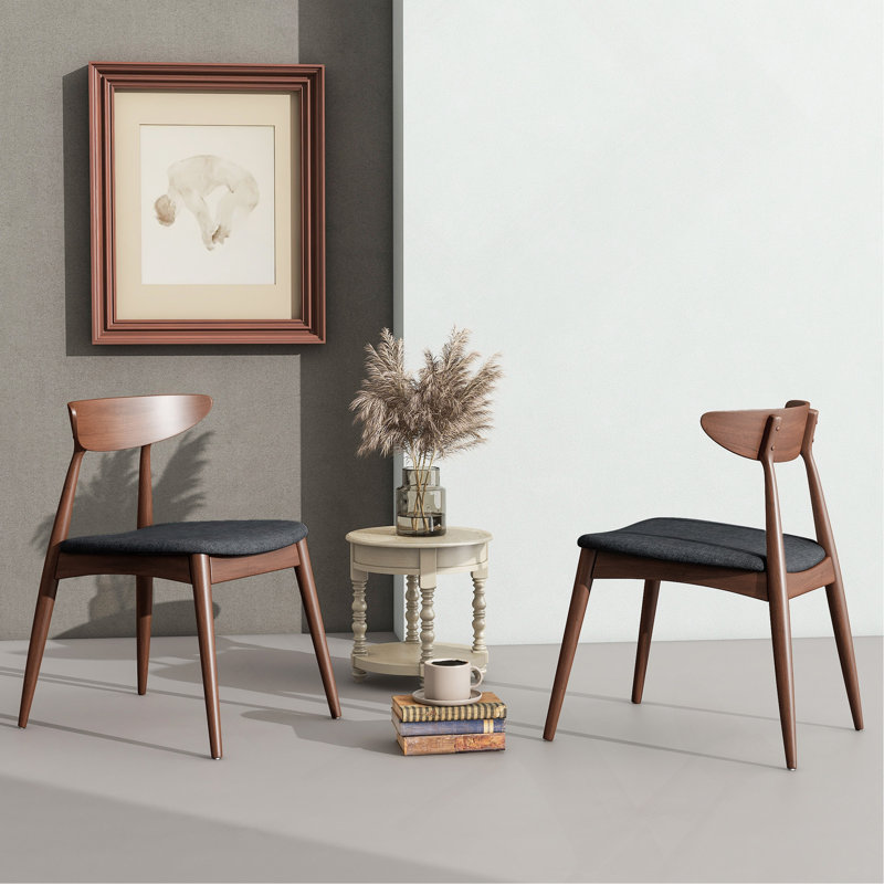 Ensemble de 2 chaises rétro en bois d'hévéa avec dossier ergonomique et coussins moelleux + gris anthracite, Gris foncé, Brun