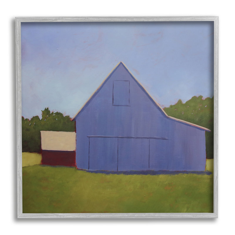 «Country Barn Grassland Landscape» encadré sur bois par Carol Young, peinture, H 12 po x l 12 po x P 1,5 po