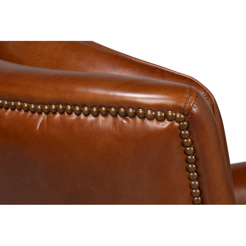 Baker Swivel Club Chair, Dark Brown Genuine Leather