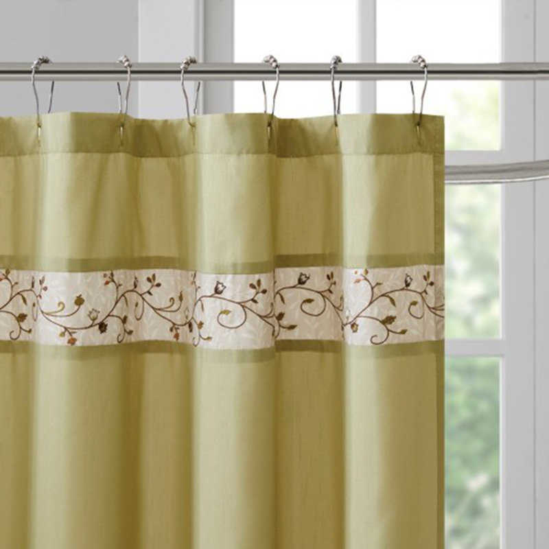 Rideau de douche en soie à broderie artificielle, Vert/beige/brun